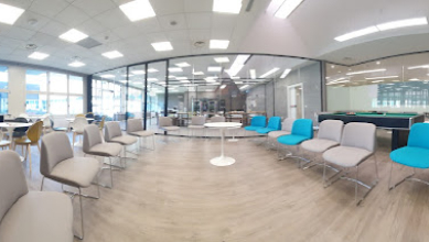 Fisheye photograph of an empty office space
