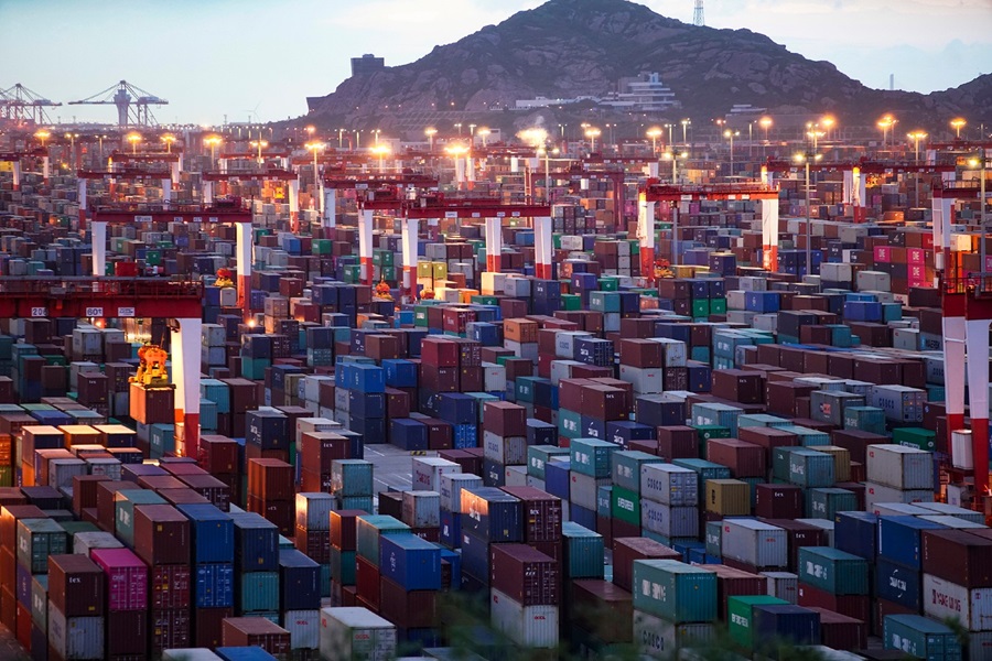 Panoramic view of thousands of shipping containers